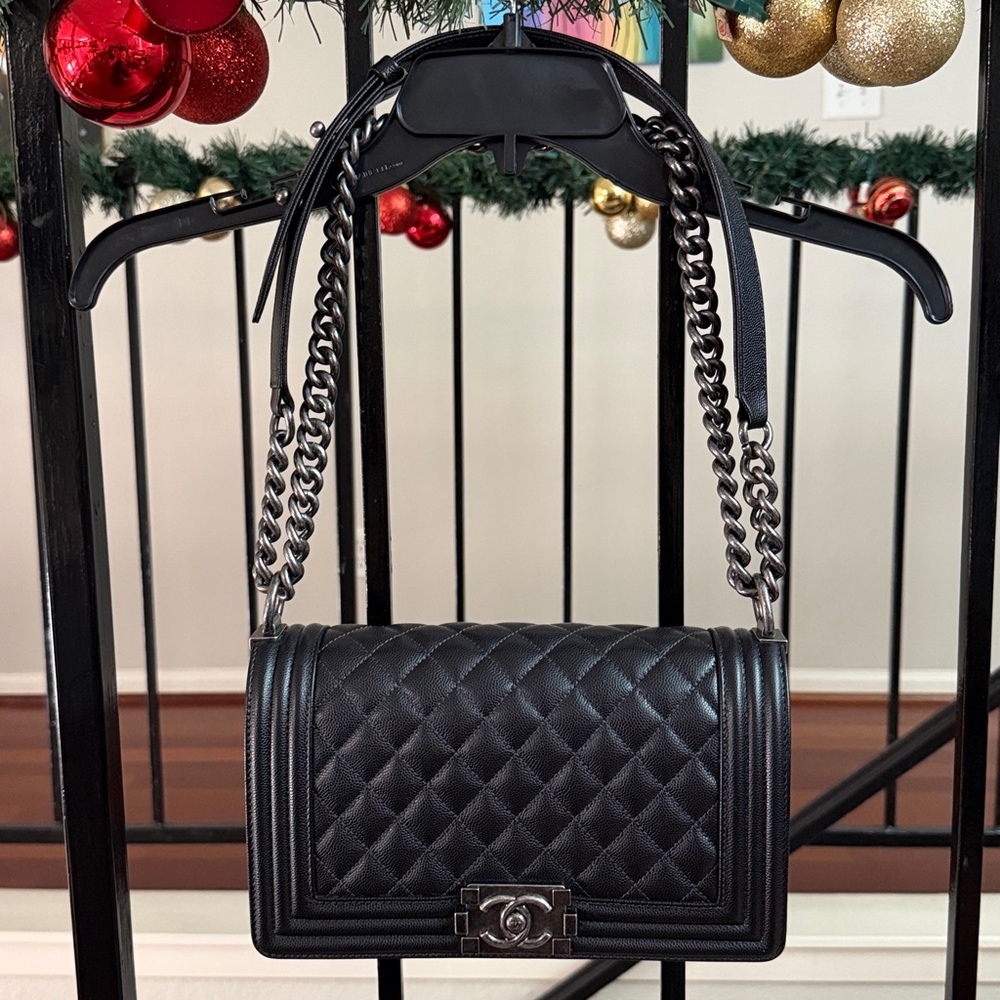 CHANEL Black Quilted Leather Medium Boy Flap Crossbody Bag